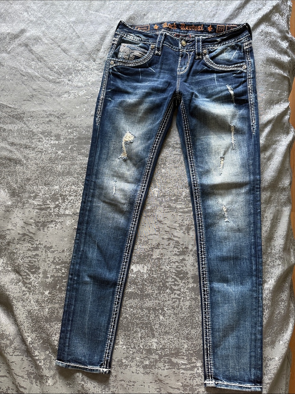 Rock Revival Women's Dark Blue Distressed Skinny Jeans
